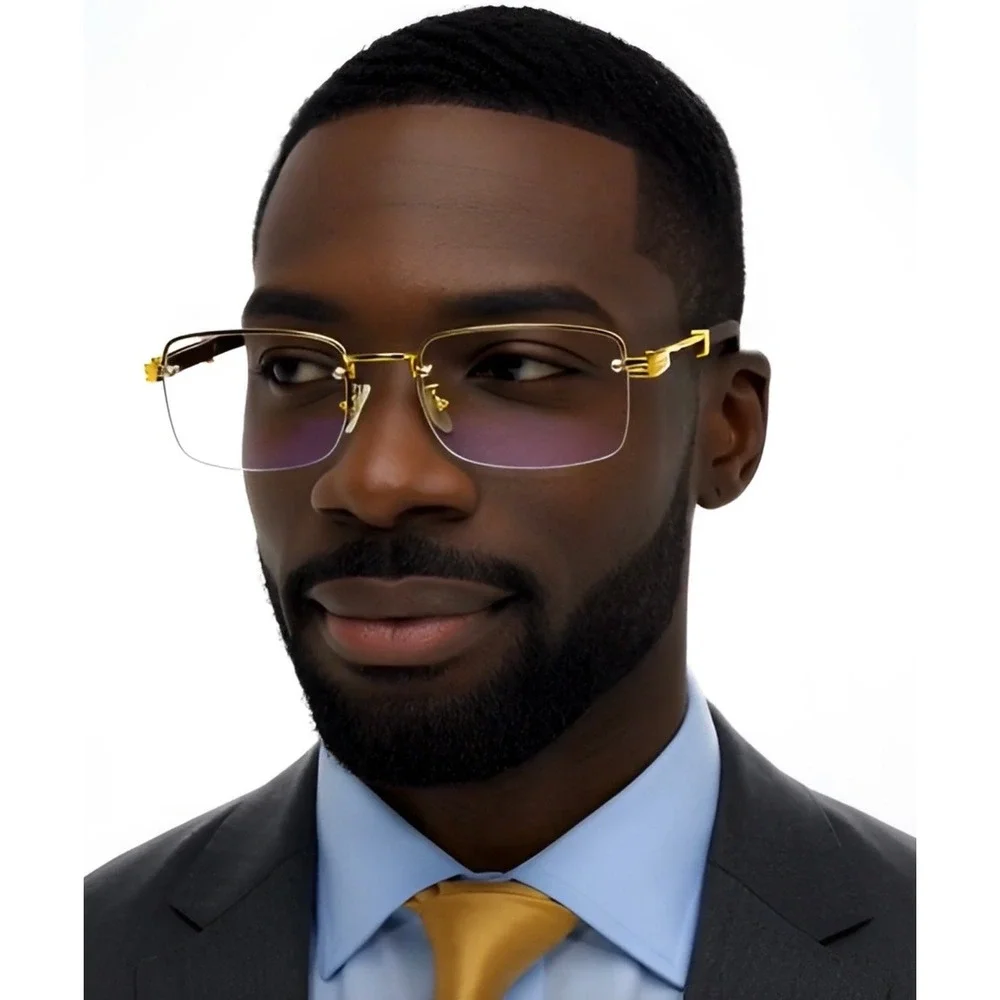 Rimless Sunglasses‎ Rectangle CLEAR Lens Gold Frame Hip Hop Eyewear Street Wear
